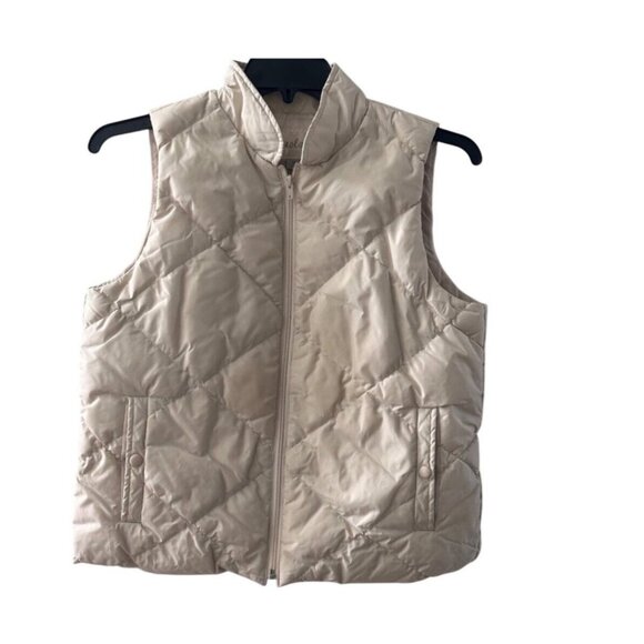 Caslon Womens Quilted Vest M Beige Nylon Down Polyester - Picture 2 of 12